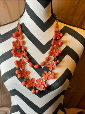Coral Floral Statement Necklace Bold Layered Flower Bib Necklace